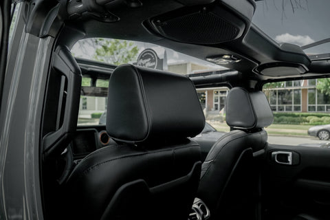 The Headrest Safe installed in front seat headrest